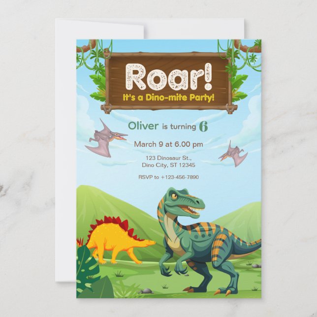 Invitación Dino-Mite Dinosaur Birthday Party (Anverso)