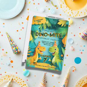 Invitación Dino-Mite DInosaur Tema Boys Fiesta de cumpleaños