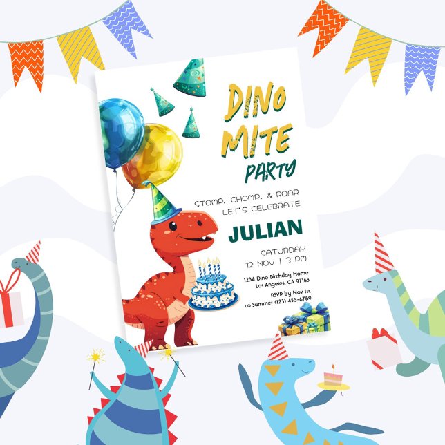 Invitación Dino Mite Fiesta Tyrex Dinosaur Cumpleaños (Subido por el creador)
