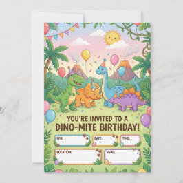 Invitación Dino-Mite Kids Birthday Party Invitation