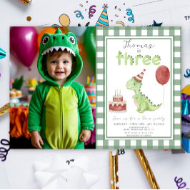 Invitación Dino Party | Cute Dinosaur Three-Rex Birthday