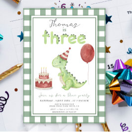 Invitación Dino Party | Cute Dinosaur Three-Rex Birthday