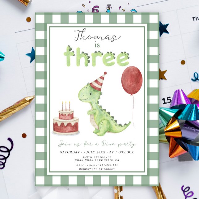 Invitación Dino Party | Cute Dinosaur Three-Rex Birthday (Subido por el creador)