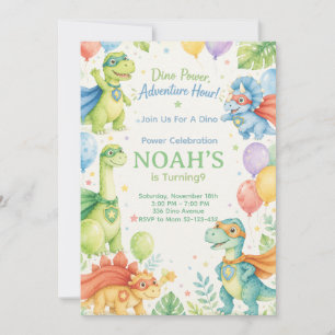 Invitación Dino Power Adventure Hour Watercolor Dinosaur 