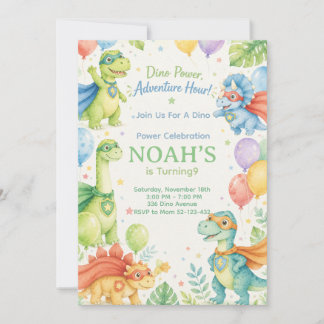 Invitación Dino Power Adventure Hour Watercolor Dinosaur