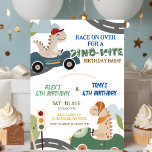 Invitación Dino Race Joint Birthday party invitation<br><div class="desc">Dino Race Joint Birthday Party invitation,  Race on Over Boy Siblings Birthday Invite,  Editable Dinomite Double Birthday Party</div>