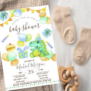 Invitación Dino, regalos, dulces Zigzag Baby Shower 