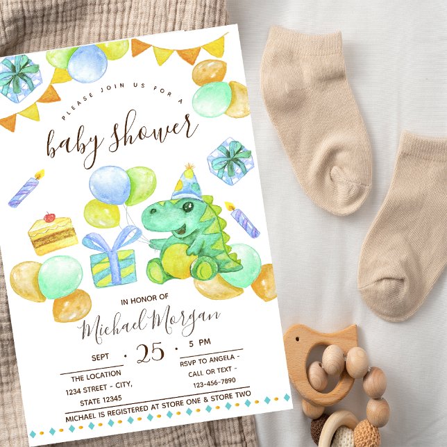Invitación Dino, regalos, dulces Zigzag Baby Shower  (Subido por el creador)