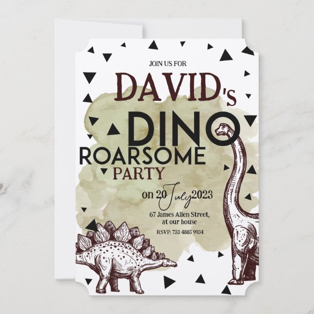 Invitación DINO ROARSAUM Birthday Party INVITE (Anverso)