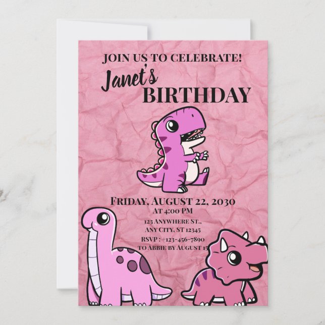Invitación Dino Rosa (Anverso)