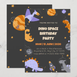 Invitación Dino Space Birthday Invitation for Boys Editable