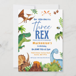 Invitación Dino three rex 3rd boy Dinosaur birthday party