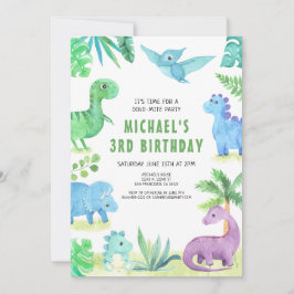 Invitación Dino Three Trex Boy 3 cumpleaños de dinosaurio