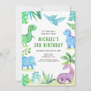 Invitación Dino Three Trex Boy 3 cumpleaños de dinosaurio
