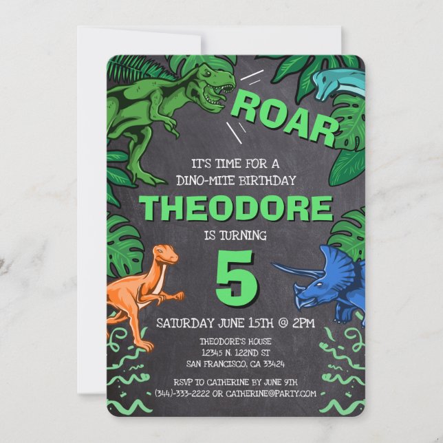 Invitación Dino Trex Jurassic Boy Dinosaur Cumpleaños (Anverso)