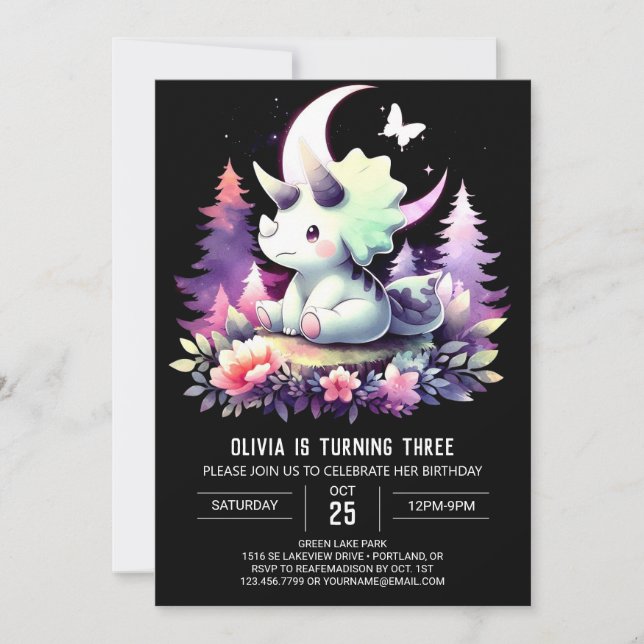 Invitación Dino Triceratops moderno Cumpleaños (Anverso)