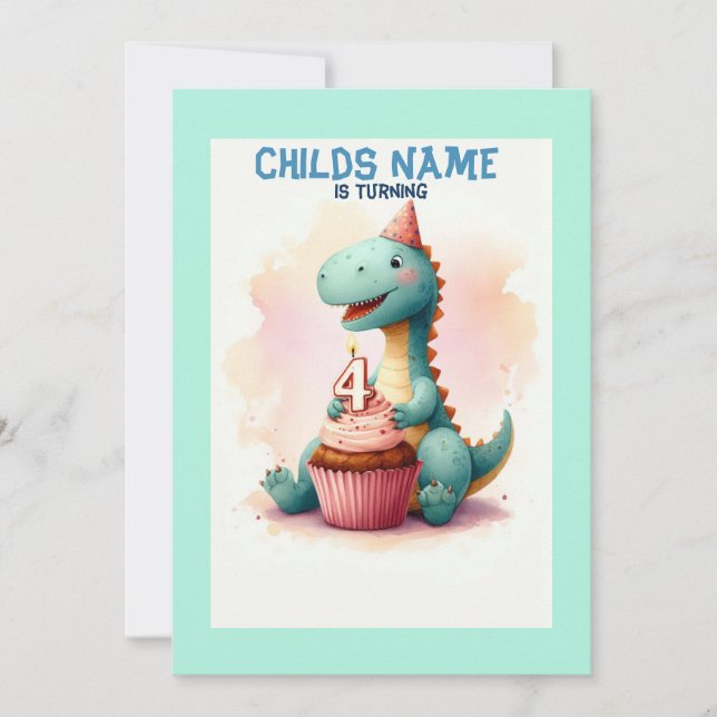 Invitación Dino Turning 4 Cumpleaños (Anverso)