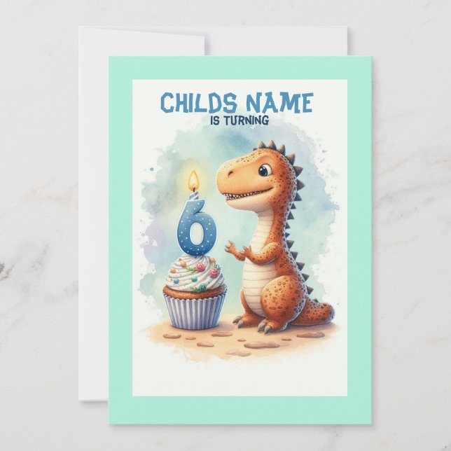 Invitación Dino Turning 6 Cumpleaños (Anverso)