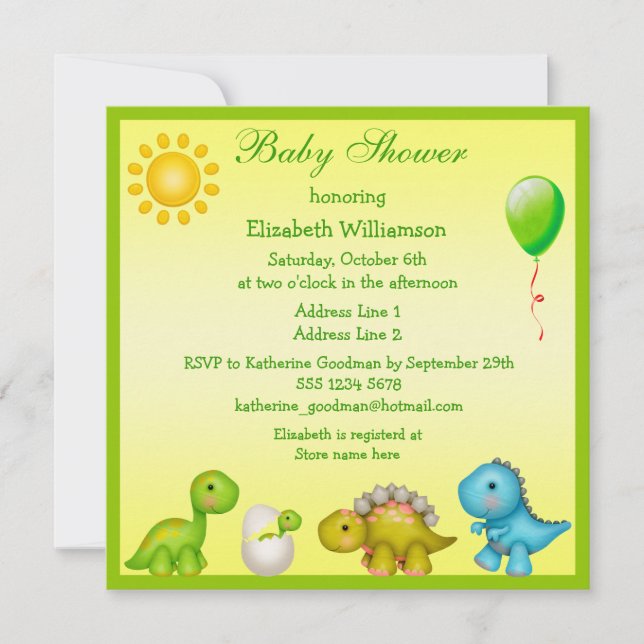 Invitación Dino y dinosaurios recién casados Baby Shower (Anverso)