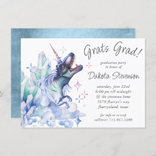 Invitación Dinocorn Crystal Blue   Graduado de dinosaurios de