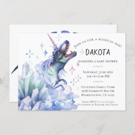 Invitación Dinocorn Crystal | Colorida Fantasy Baby Shower
