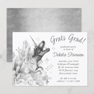 Invitación Dinocorn Crystal   Graduación de plata monocroma