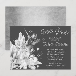 Invitación Dinocorn Crystal   Graduación virtual gris platead
