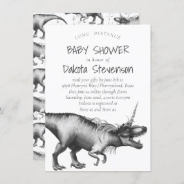 Invitación Dinocorn Silver | Baby Shower de larga distancia r