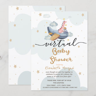 Invitación Dinos en Avión Nubes Estrellas Fiesta Virtual de B
