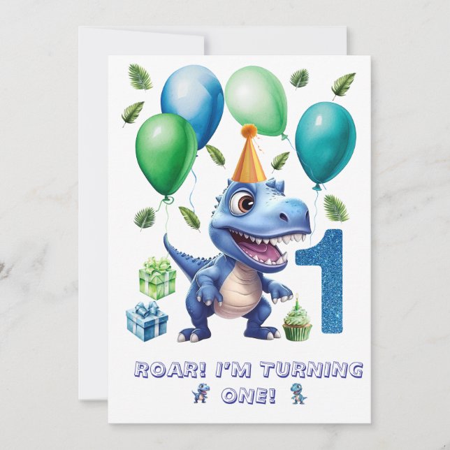 Invitación Dinosaur 1st Birthday Invitation Boy-Personalized (Anverso)