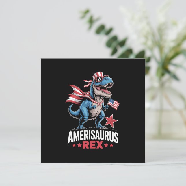 Invitación Dinosaur 4 de julio Amerisaurus T Rex Divertido (Anverso de pie)