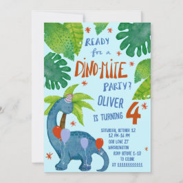 Invitación Dinosaur acuarela lindo fiesta de cumpleaños