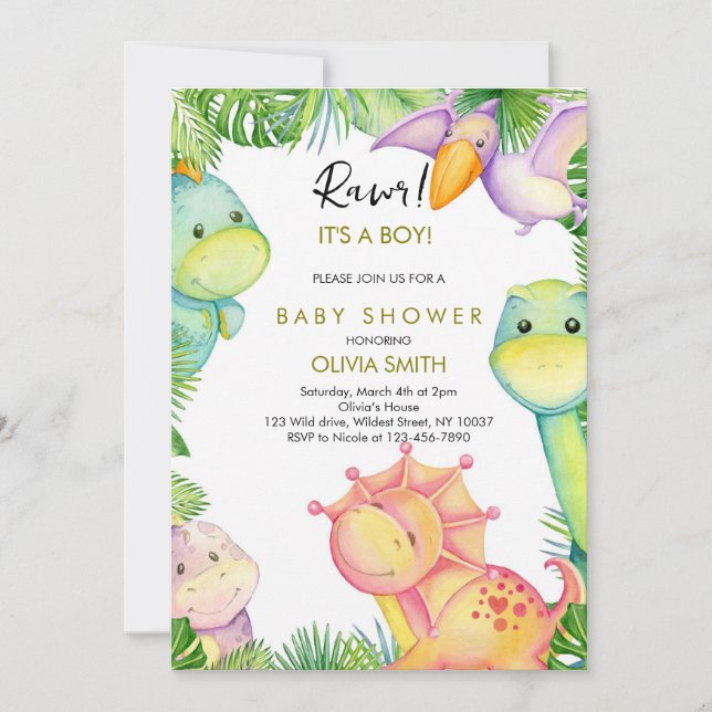 Invitación Dinosaur Baby Shower (Anverso)