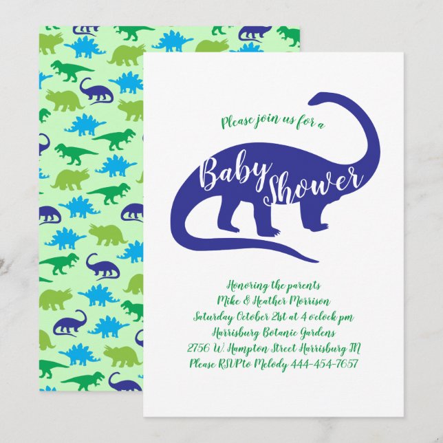 Invitación Dinosaur Baby Shower (Anverso / Reverso)