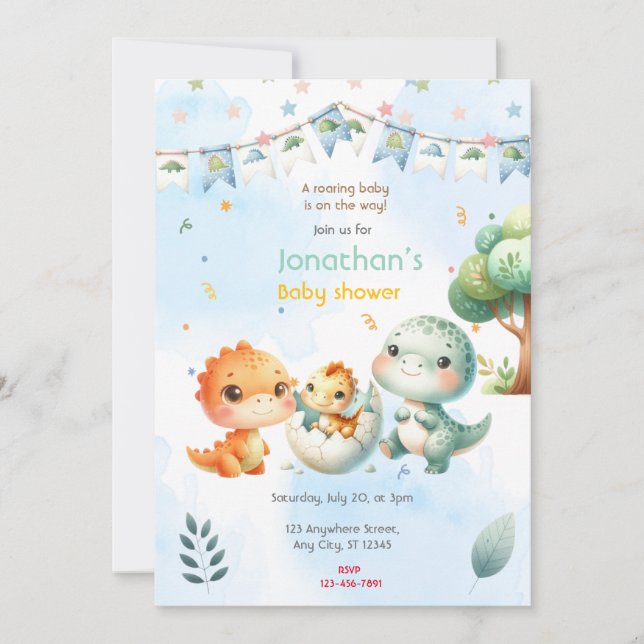 Invitación Dinosaur Baby Shower (Anverso)