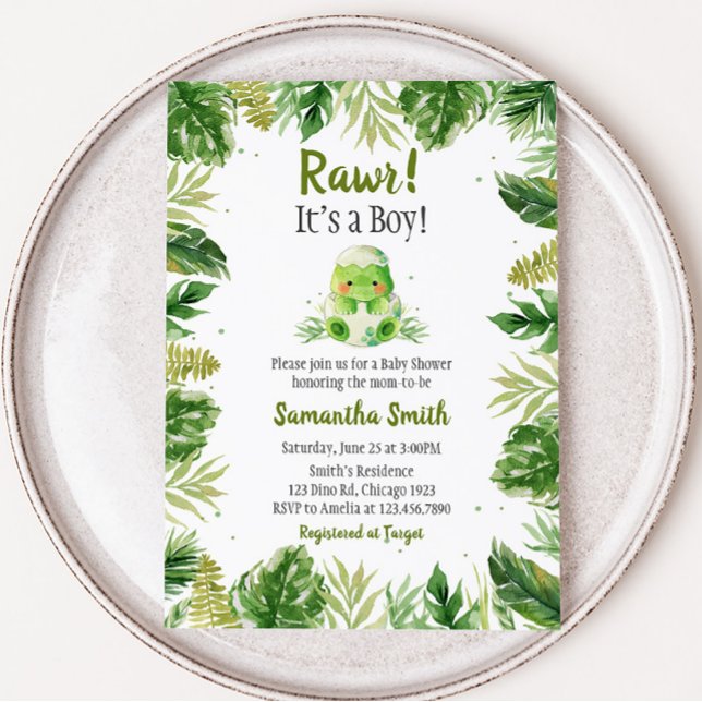 Invitación Dinosaur Baby Shower (Baby Dino Jungle Baby Shower Invitation)