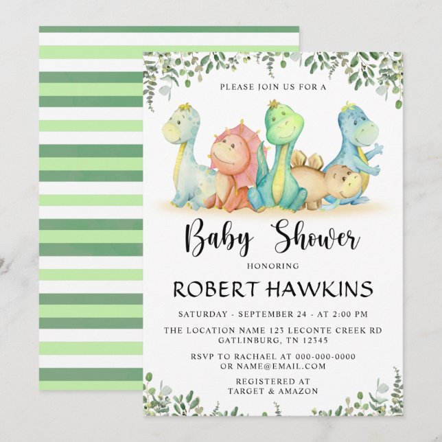 Invitación Dinosaur Baby Shower (Anverso / Reverso)