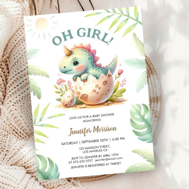 Invitación Dinosaur Baby Shower Chica de Dino Rosa (Subido por el creador)