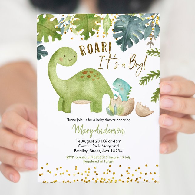 Invitación Dinosaur Baby Shower invita al rugido (Subido por el creador)