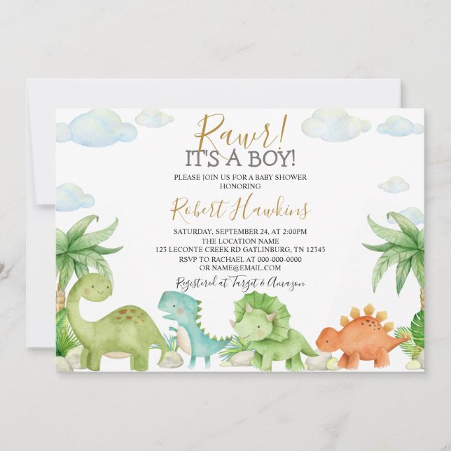 Invitación Dinosaur Baby Shower Invitation Suite (Anverso)