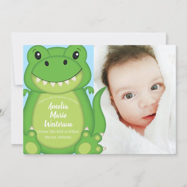 Invitación Dinosaur Baby Shower T-Rex (Anverso)
