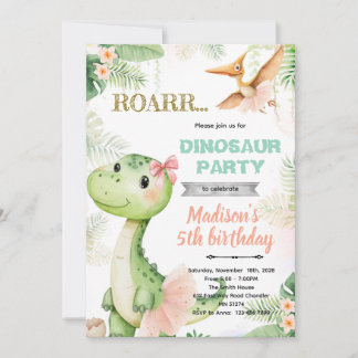 Invitación Dinosaur ballerina birthday party invitation
