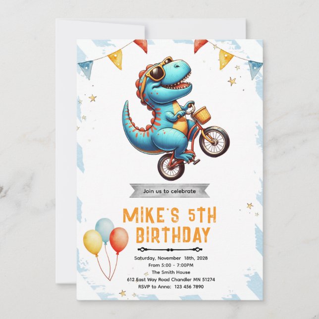 Invitación Dinosaur Bike Birthday Invitation (Anverso)