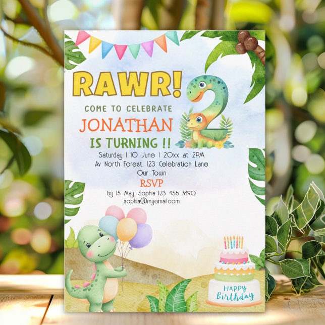 Invitación Dinosaur Birthday 2 for Boys | Rawr Dino party (Subido por el creador)