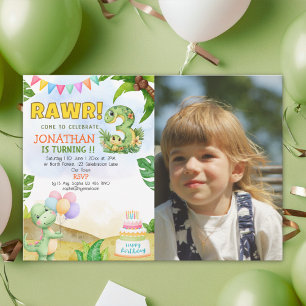 Invitación Dinosaur Birthday 3 with Photo   Rawr Dino Party