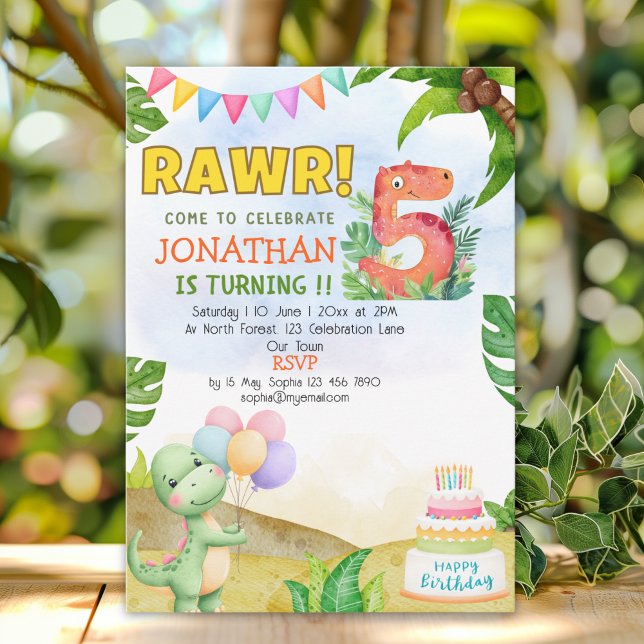 Invitación Dinosaur Birthday 5th for Boys | Rawr Dinosaur  (Subido por el creador)