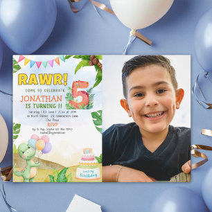 Invitación Dinosaur Birthday 5th with Photo   Rawr Dino Party