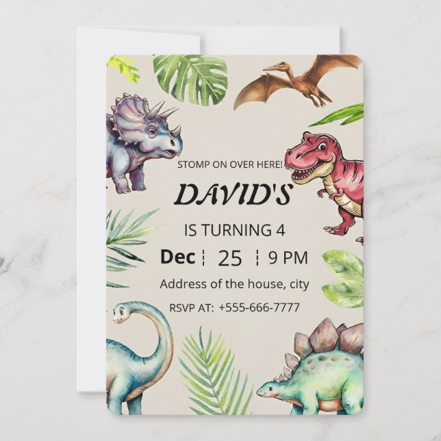 Invitación Dinosaur Birthday Invitation (Anverso)