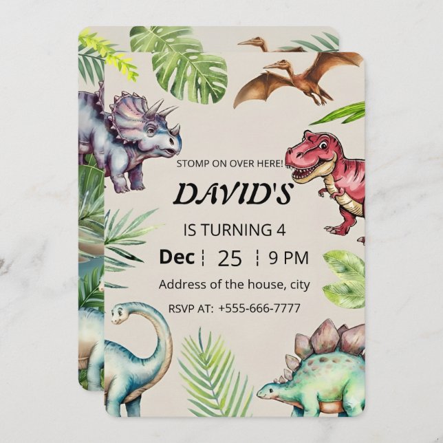 Invitación Dinosaur Birthday Invitation (Anverso / Reverso)