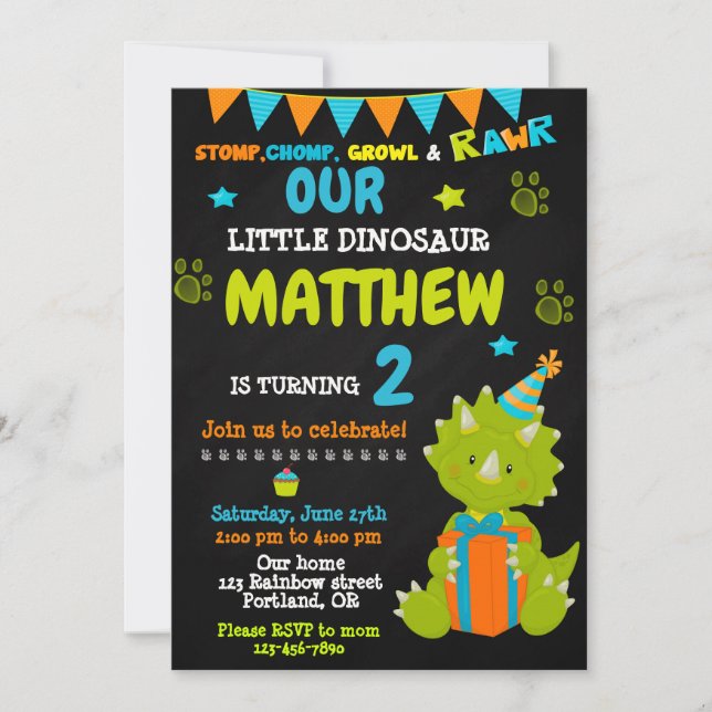 Invitación Dinosaur birthday invitation - Dino party invite (Anverso)